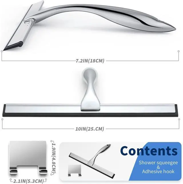 Alt view image 2 of 6 - 10-inch Stainless Steel Shower Squeegee for Glass Doors, Silver Squeegee for Shower Glass with Hook, Water Wiper, Bathroom Squeegee, Water Wiper for Tile Wall Car Mirror Door