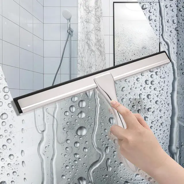 Alt view image 4 of 6 - 10-inch Stainless Steel Shower Squeegee for Glass Doors, Silver Squeegee for Shower Glass with Hook, Water Wiper, Bathroom Squeegee, Water Wiper for Tile Wall Car Mirror Door