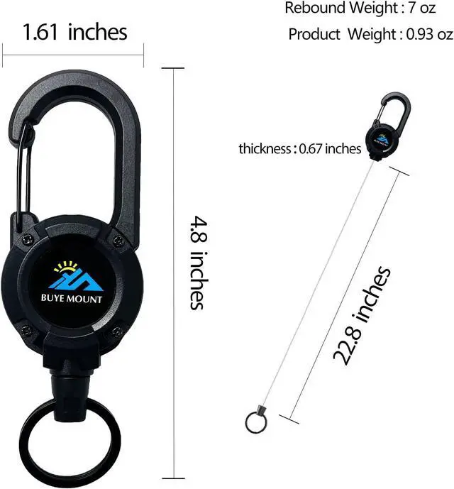 Alt view image 2 of 6 - Yojaro Retractable Keychain Heavy Duty, Multitool Carabiner Badge Holder, Retractable Keychain Clip Id Holder, Upgraded 58cm Stainless Steel Cord, Suitable for Men and Women Black