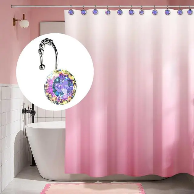 Alt view image 5 of 6 - Sunlit Luxury Design Round Diamond Crystal Gem Bling with Glide Balls Shower Curtain Hooks, Rainbow Colorful Rust Proof Metal Rhinestones Mermaid Shower Curtain Rings for Girls-12 Pack