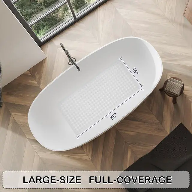 Alt view image 4 of 7 - Non-Slip Bathtub and Shower Mats, Power Grip Bath Mat 35 x 16.3 Inch with Suction Cups and Drain Holes for Tub Bathroom Floor Safety, Machine Washable Soft Bathmat, Clear