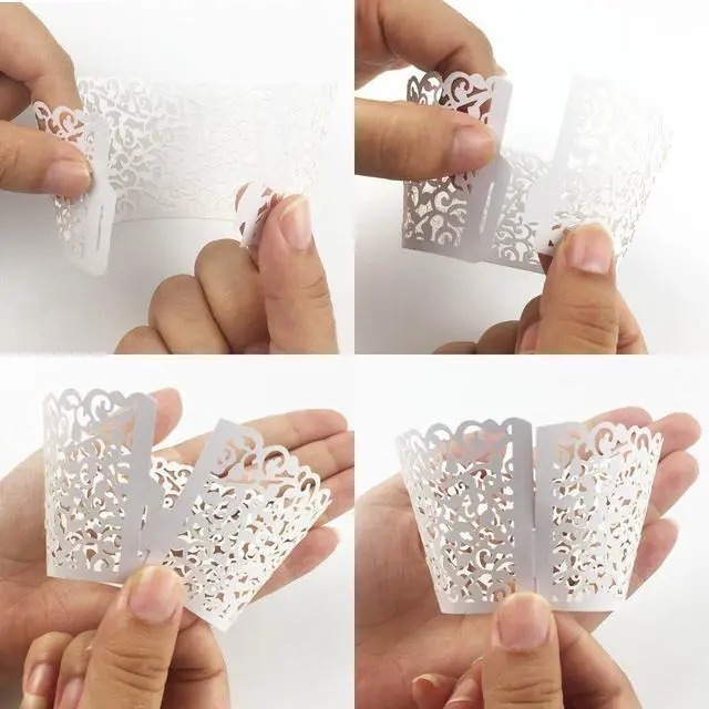 Alt view image 3 of 6 - 100pcs Cupcake Wrappers Artistic Bake Cake Paper Cups Little Vine Lace Laser Cut Liner Baking Cup Muffin Case Trays for Wedding Party Birthday Decoration (Beige)