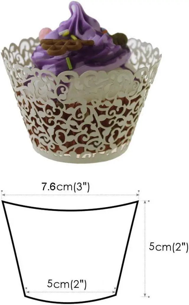 Alt view image 4 of 6 - 100pcs Cupcake Wrappers Artistic Bake Cake Paper Cups Little Vine Lace Laser Cut Liner Baking Cup Muffin Case Trays for Wedding Party Birthday Decoration (Beige)