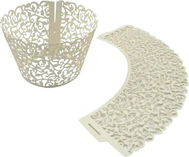 Alt view image 5 of 6 - 100pcs Cupcake Wrappers Artistic Bake Cake Paper Cups Little Vine Lace Laser Cut Liner Baking Cup Muffin Case Trays for Wedding Party Birthday Decoration (Beige)