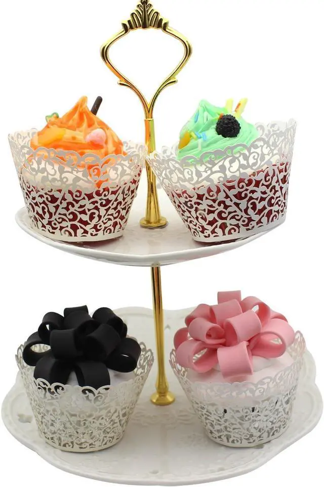 Alt view image 6 of 6 - 100pcs Cupcake Wrappers Artistic Bake Cake Paper Cups Little Vine Lace Laser Cut Liner Baking Cup Muffin Case Trays for Wedding Party Birthday Decoration (Beige)