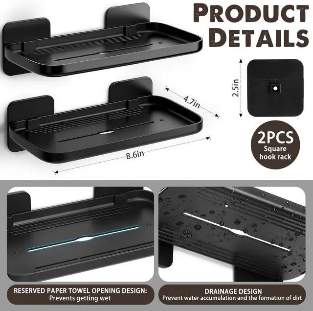 Alt view image 2 of 6 - HINIHAO 2pc Wall Mounted Floating Shelf, Self Adhesive Small Shelf | No Drill Shelves for Wall, Floating Shelves Damage-Free Expand Walls Space for Living Room Kitchen Bathroom