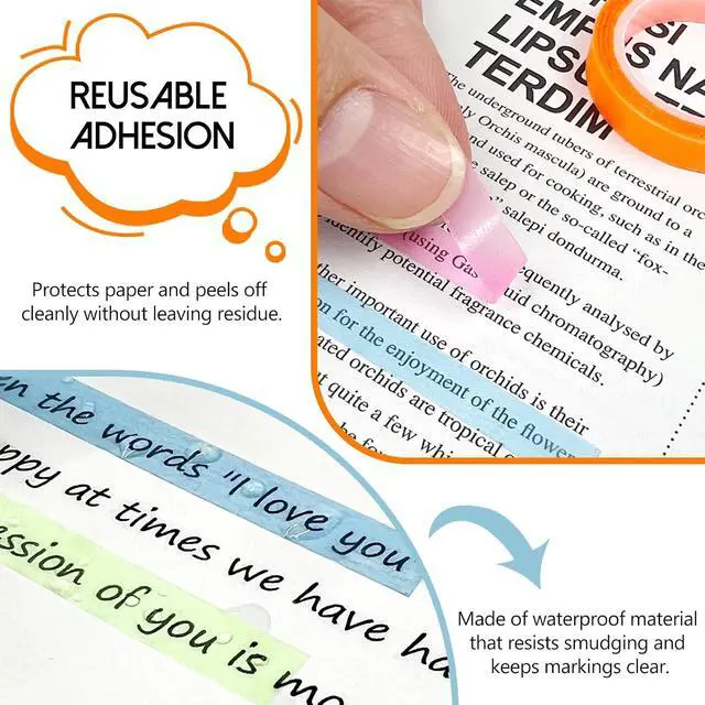 Alt view image 4 of 7 - 5 Rolls Fluorescent Highlighter Tape Transparent Removable Neon Marking Sticker for Books, Notes & Labels Writable PET Annotation Strips for Study, Office & Home