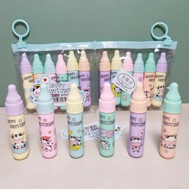 Alt view image 2 of 5 - MOZXIRZ 6 Pcs Cute Cow Highlighters Pens Small Highlighter Markers Assorted Colors Highlighters Small Cartoon Highlighter Pens for Women Office Shcool Supplies (Cow)