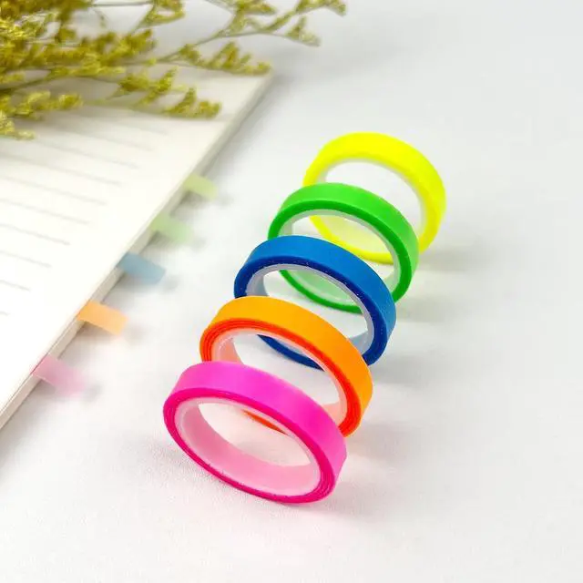 Alt view image 7 of 7 - 5 Rolls Fluorescent Highlighter Tape Transparent Removable Neon Marking Sticker for Books, Notes & Labels Writable PET Annotation Strips for Study, Office & Home