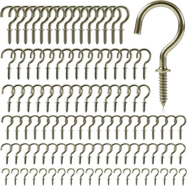 Main image of 105 Pcs Cup Hooks Bronze Screw-in 6 Sizes Metal Ceiling | Bronze-Plated Steel, Self-Tapping, No Pre-Drill, for Plants Mugs Cups String Lights Kitchen Porch Garden, 1/2 to 1-1/4 in