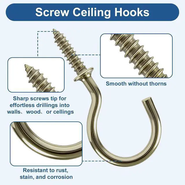 Alt view image 3 of 7 - 105 Pcs Cup Hooks Bronze Screw-in 6 Sizes Metal Ceiling | Bronze-Plated Steel, Self-Tapping, No Pre-Drill, for Plants Mugs Cups String Lights Kitchen Porch Garden, 1/2 to 1-1/4 in