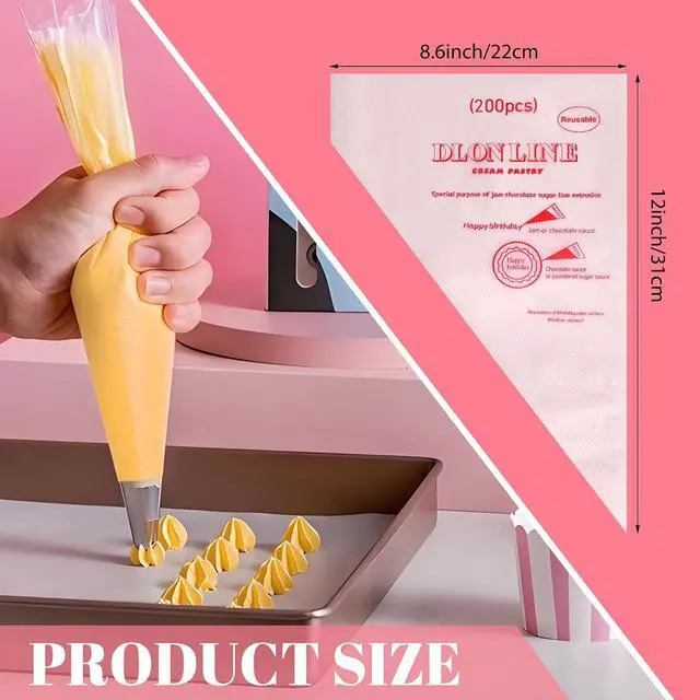 Alt view image 2 of 7 - 200 Pcs Disposable Cream Pastry Bag Cake Icing Piping Decorating Tool Cupcake Decorating Piping Icing Bag (Red)