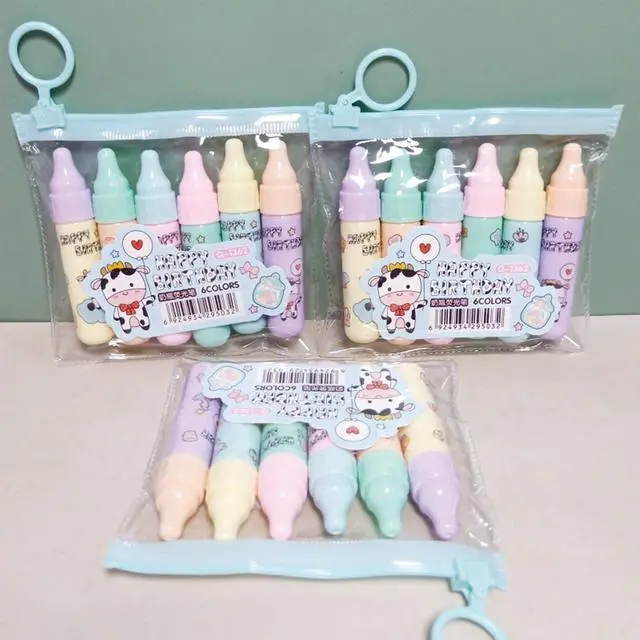 Alt view image 5 of 5 - MOZXIRZ 6 Pcs Cute Cow Highlighters Pens Small Highlighter Markers Assorted Colors Highlighters Small Cartoon Highlighter Pens for Women Office Shcool Supplies (Cow)