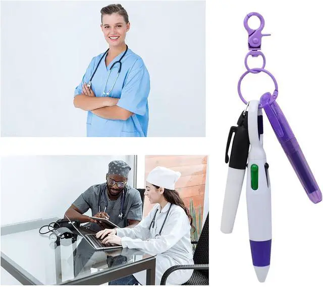 Alt view image 5 of 7 - YYaaloa Mini Highlighter Nurse Pen Set for Badge Christmas Nurse Gifts Include 2 Nursing Keychain Clip,2 Tip Highlighter, 2 Permanent Marker Pen and 2 Retractable Ball Pen (Purple 2set)