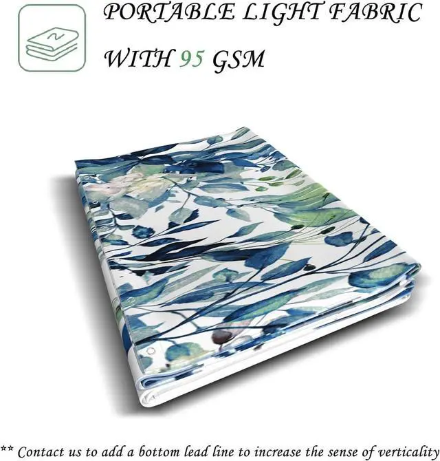 Alt view image 3 of 7 - Yeele Blue Leaves Long Fabric Shower Curtain Watercolor Floral Leaf Wide Bath Curtain Farmhouse Plant Wildflower Stall Size Shower Curtains for Bathroom Decor Waterproof with Hooks 60x72 Inch