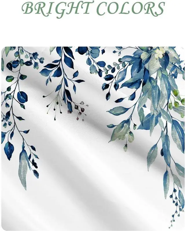 Alt view image 4 of 7 - Yeele Blue Leaves Long Fabric Shower Curtain Watercolor Floral Leaf Wide Bath Curtain Farmhouse Plant Wildflower Stall Size Shower Curtains for Bathroom Decor Waterproof with Hooks 60x72 Inch