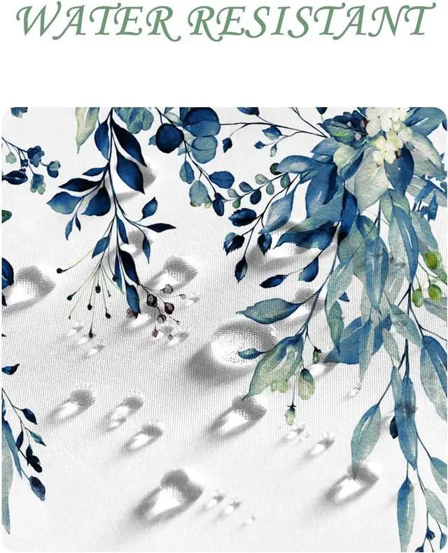 Alt view image 5 of 7 - Yeele Blue Leaves Long Fabric Shower Curtain Watercolor Floral Leaf Wide Bath Curtain Farmhouse Plant Wildflower Stall Size Shower Curtains for Bathroom Decor Waterproof with Hooks 60x72 Inch