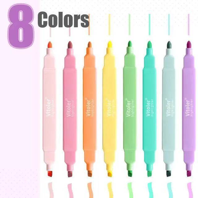 Alt view image 2 of 7 - Vitoler 8pcs Aesthetic Highlighters, Chisel & Fine Tips Bible Highlighters | For teachers, For nurses, For women, For bibles, For markers, Aesthetic, For journaling, For office, For School Supplies