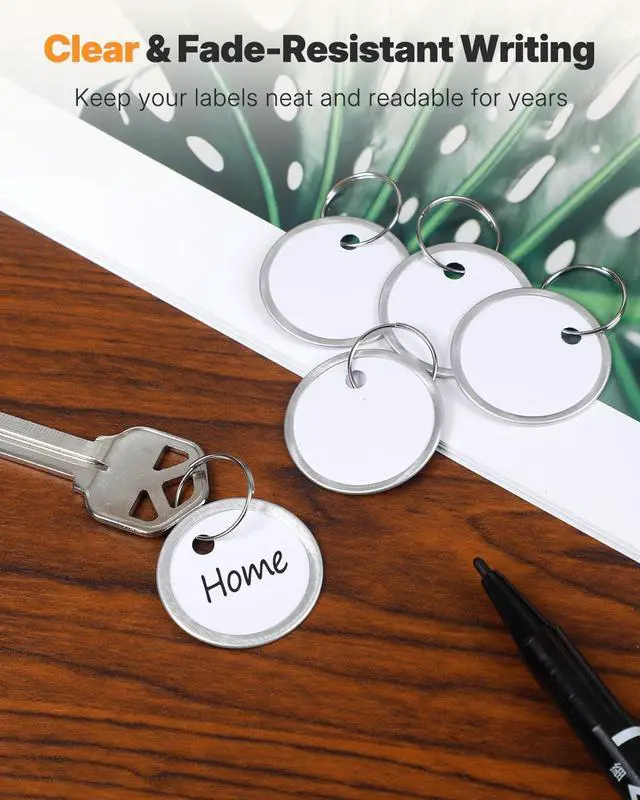 Alt view image 3 of 7 - Uniclife 10 Pcs Key Tags, 1.2" Key Tags with Labels, Key Labels for Keychain, Paper Key Identifiers with Split Ring & Metal Rim, Blank Key Ring Tags for House Office & School, White