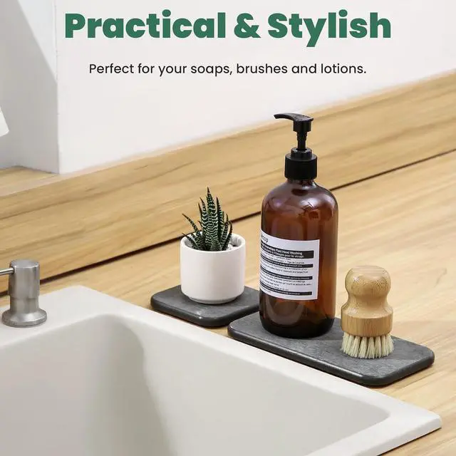 Alt view image 3 of 7 - 3PCS Water Absorbing Diatomaceous Earth Tray for Sink, Fast Drying Soap & Toothbrush Holders for Bathroom Counter, 1 Stone Tray, 2 Stone Coasters