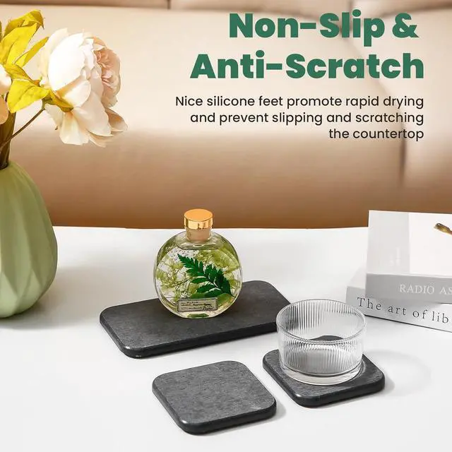 Alt view image 6 of 7 - 3PCS Water Absorbing Diatomaceous Earth Tray for Sink, Fast Drying Soap & Toothbrush Holders for Bathroom Counter, 1 Stone Tray, 2 Stone Coasters