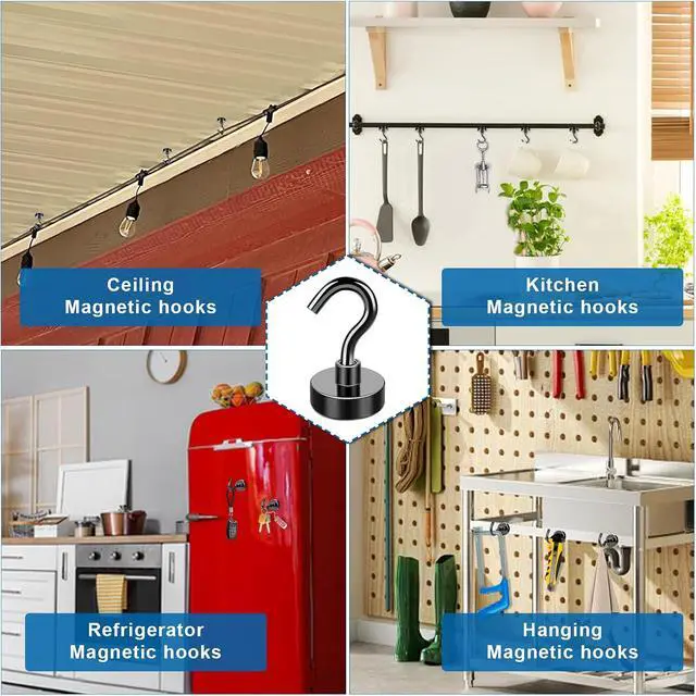 Alt view image 6 of 7 - LOVIMAG Magnetic Hooks, Cruise Essentials 2026, 12 Pack-30LBS | Heavy Duty Strong Magnet Hook for Cruise Cabin, Refrigerator Fridge, Ship, Classroom, Kitchen Grills, Black