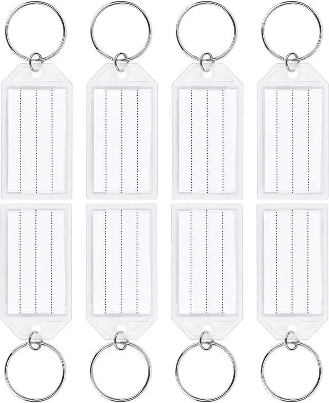 Main image of SallyFashion 24Pieces Key Tags, 2Inch Plastic Key Chain Tags, White | with Ring and Label Window, for Organizing Flash Drives, Suitcases, Backpacks, Luggage, Lunchboxes