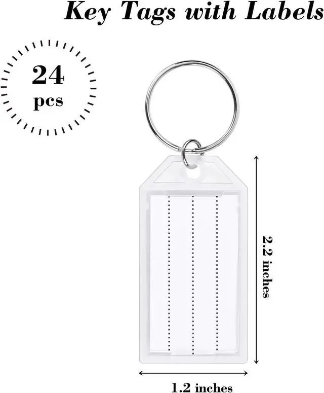 Alt view image 2 of 6 - SallyFashion 24Pieces Key Tags, 2Inch Plastic Key Chain Tags, White | with Ring and Label Window, for Organizing Flash Drives, Suitcases, Backpacks, Luggage, Lunchboxes
