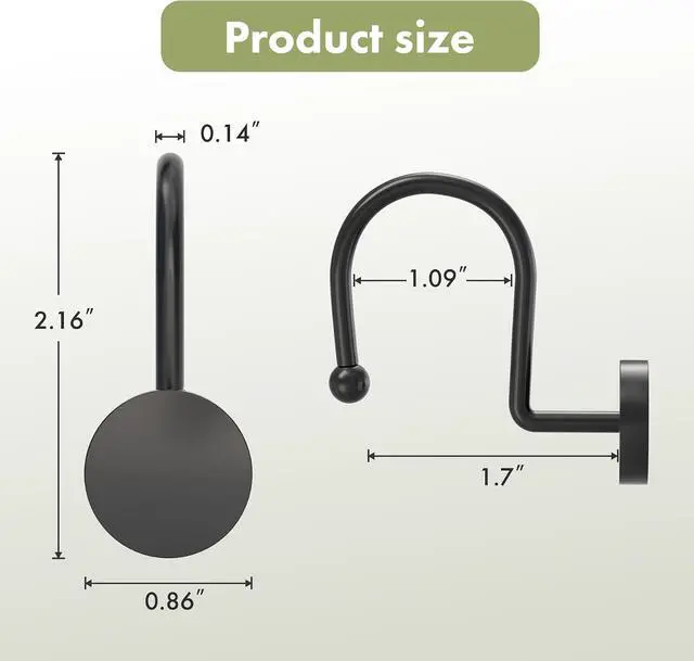 Alt view image 4 of 7 - AmazerBath Shower Curtain Hooks, Shower Curtain Rings Heavy Duty Modern Decorative Black Shower Curtain Hooks Rust Proof Smooth Glide Shower Hooks for Shower Curtain Liner Shower Rod Hook, 12Pcs