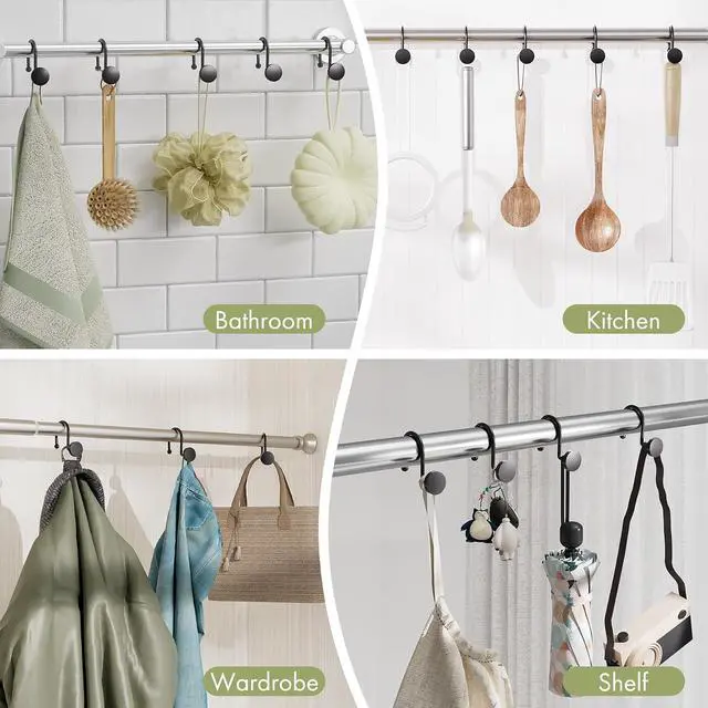 Alt view image 7 of 7 - AmazerBath Shower Curtain Hooks, Shower Curtain Rings Heavy Duty Modern Decorative Black Shower Curtain Hooks Rust Proof Smooth Glide Shower Hooks for Shower Curtain Liner Shower Rod Hook, 12Pcs
