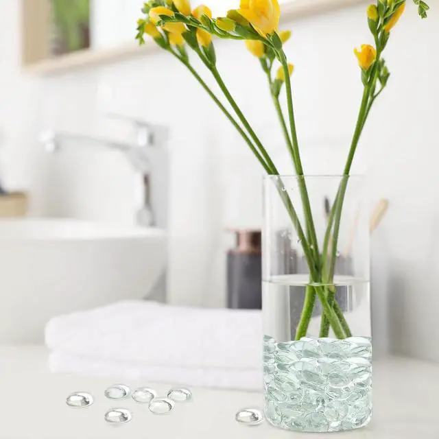 Alt view image 2 of 7 - FANTIAN 1 lb Clear Glass Beads for Vase Filler,100 Pcs Glass Pebbles Stones | Clear Flat Glass Marbles Rocks for Vase Flower Candle Craft Aquarium Bird Bath Wedding Centerpiece Fire Pit Home Decor DIY
