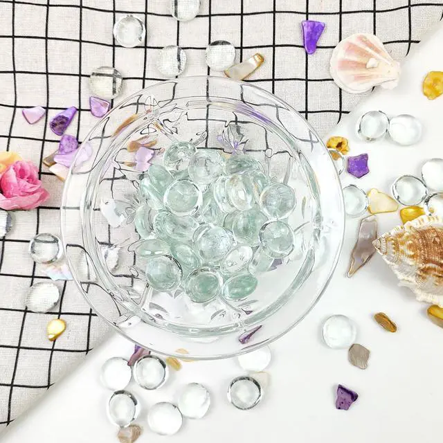 Alt view image 7 of 7 - FANTIAN 1 lb Clear Glass Beads for Vase Filler,100 Pcs Glass Pebbles Stones | Clear Flat Glass Marbles Rocks for Vase Flower Candle Craft Aquarium Bird Bath Wedding Centerpiece Fire Pit Home Decor DIY
