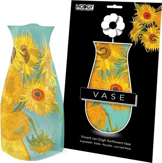 Main image of MODGY Collapsible and Expandable Plastic Flower Vase, Unbreakable, Foldable, Decorative Modern Centerpieces, Table Decorations, Van Gogh Sunflowers, 1 Pack