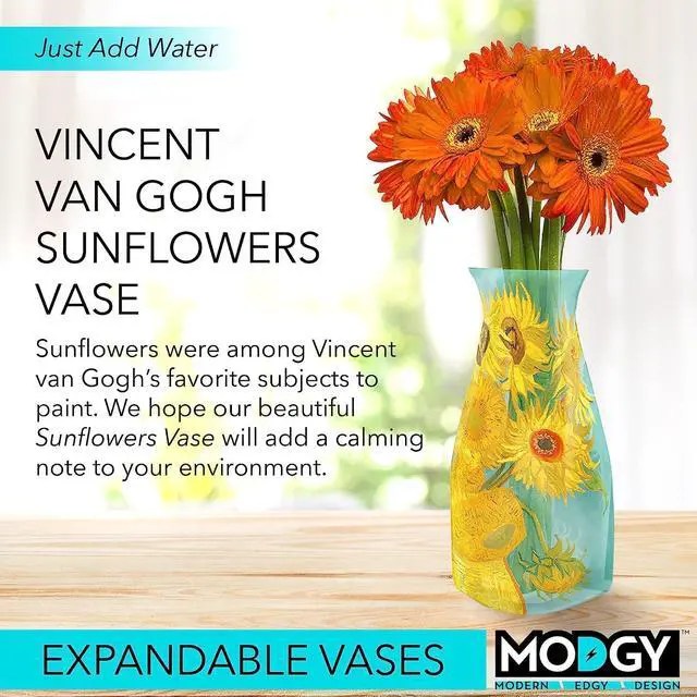 Alt view image 2 of 6 - MODGY Collapsible and Expandable Plastic Flower Vase, Unbreakable, Foldable, Decorative Modern Centerpieces, Table Decorations, Van Gogh Sunflowers, 1 Pack