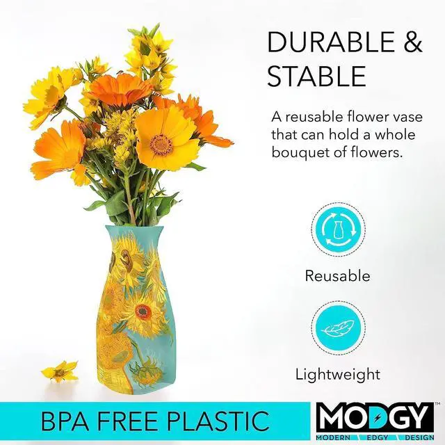 Alt view image 3 of 6 - MODGY Collapsible and Expandable Plastic Flower Vase, Unbreakable, Foldable, Decorative Modern Centerpieces, Table Decorations, Van Gogh Sunflowers, 1 Pack