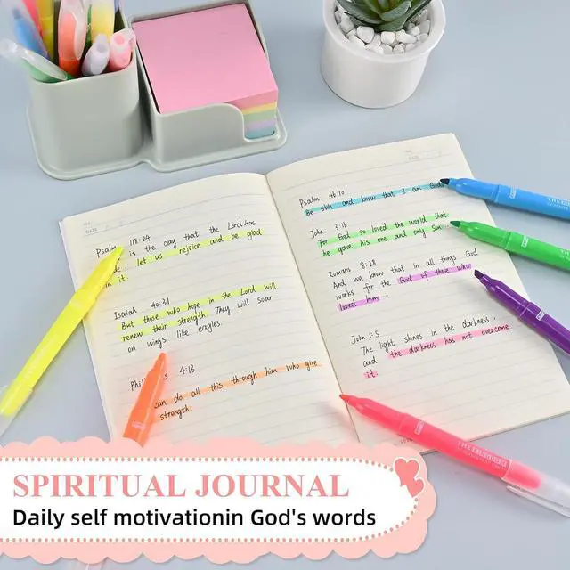 Alt view image 3 of 7 - 7-ackz Bible Highlighters Assorted Colors with Verses, Chisel Tip Colored Highlighter Markers Bulk Fluorescent, Dry Quick Bright Colors, Perfect for Bible Study Journaling, 6 Candy Color 30 Pack