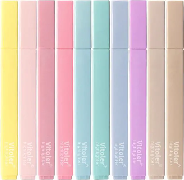 Main image of Piochoo Highlighters, Aesthetic Cute Pastel Highlighters Set, 10 pcs, Chisel Tip, No Bleed Bible Highlighter Assorted Colors, Back to School Supplies