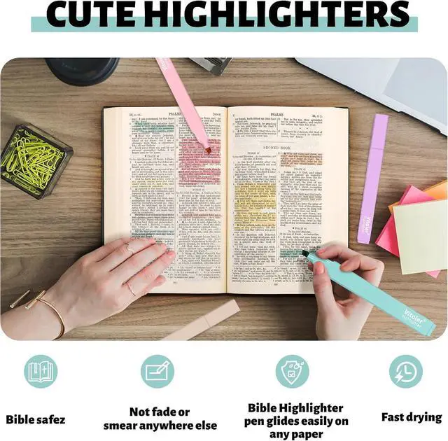 Alt view image 3 of 6 - Piochoo Highlighters, Aesthetic Cute Pastel Highlighters Set, 10 pcs, Chisel Tip, No Bleed Bible Highlighter Assorted Colors, Back to School Supplies