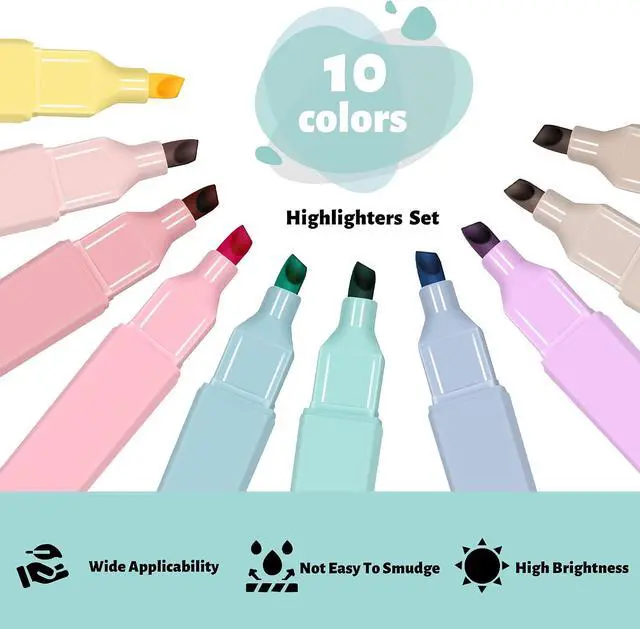 Alt view image 4 of 6 - Piochoo Highlighters, Aesthetic Cute Pastel Highlighters Set, 10 pcs, Chisel Tip, No Bleed Bible Highlighter Assorted Colors, Back to School Supplies