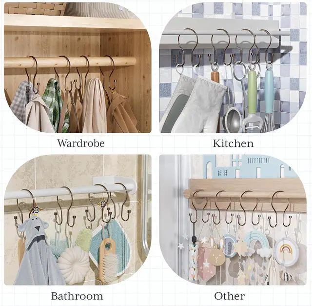 Alt view image 7 of 7 - Bathway Shower Curtain Hooks Dark Gold Shower Curtain Rings with Cylindrical Design, 12Pcs Metal Shower Curtain Hooks Rust Proof, Smooth Glide Double Shower Hooks Rings for Shower Curtain