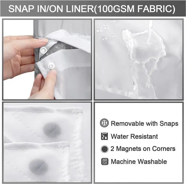 Alt view image 5 of 6 - No Hook Shower Curtain Snap-in Fabric Replacement Liner 71" W x 55" L | Washable Snap in Fabric Liner