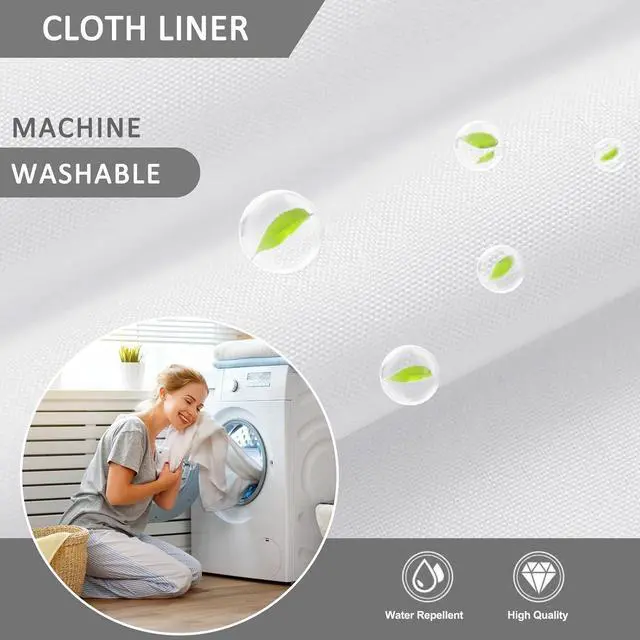 Alt view image 3 of 6 - No Hook Shower Curtain Snap-in Fabric Replacement Liner 71" W x 55" L | Washable Snap in Fabric Liner