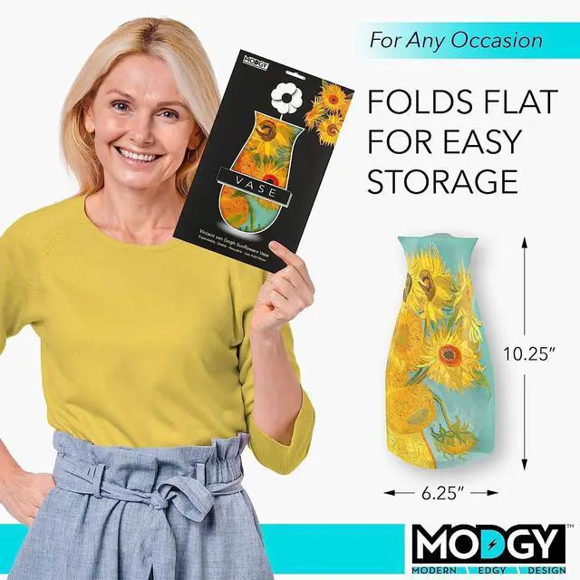 Alt view image 6 of 6 - MODGY Collapsible and Expandable Plastic Flower Vase, Unbreakable, Foldable, Decorative Modern Centerpieces, Table Decorations, Van Gogh Sunflowers, 1 Pack