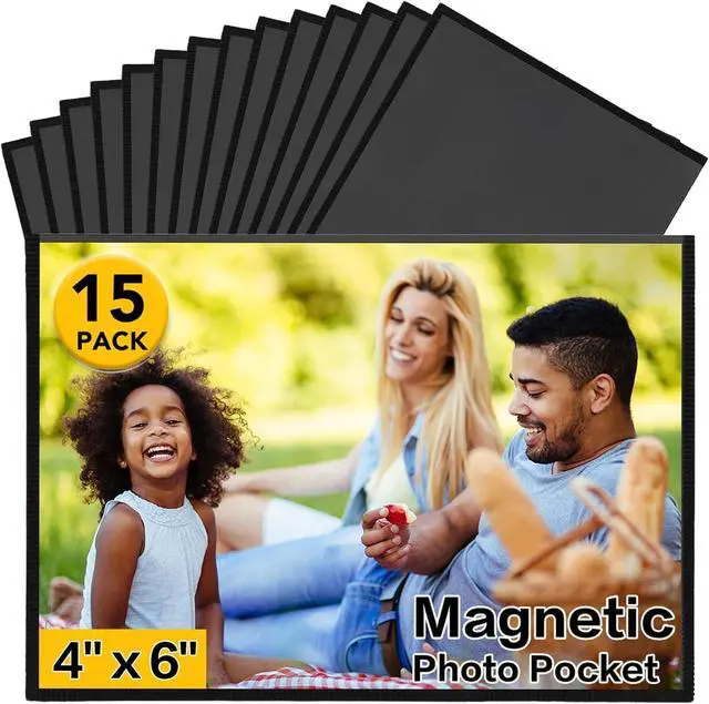 Main image of YixangDD 15 Pack Magnetic Picture Frames for Refrigerator, 4x6 Inch, Black | Magnetic Photo Frames for Refrigerator, Wall, Cabinet and Locker Decor