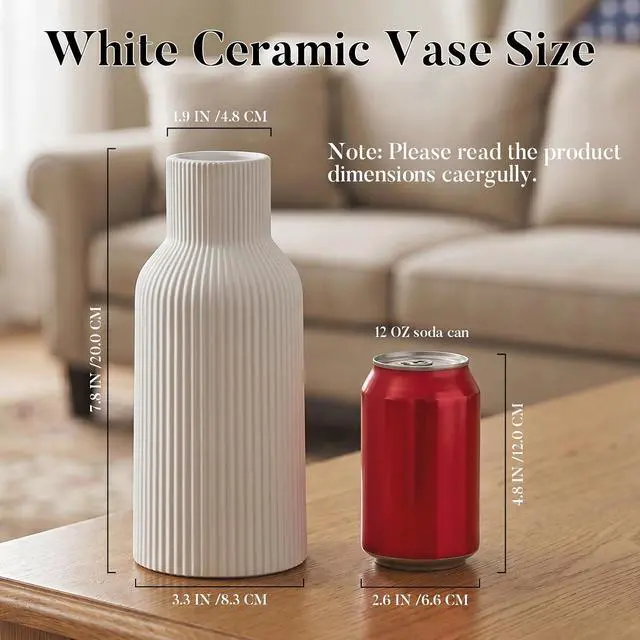 Alt view image 4 of 7 - White Ceramic Vase, Modern Matte Ribbed Flower Vase for Pampas Grass, Fresh & Dried Flowers, Waterproof Decorative Home Decor for Living Room, Coffee Table, Bookshelf & Entryway