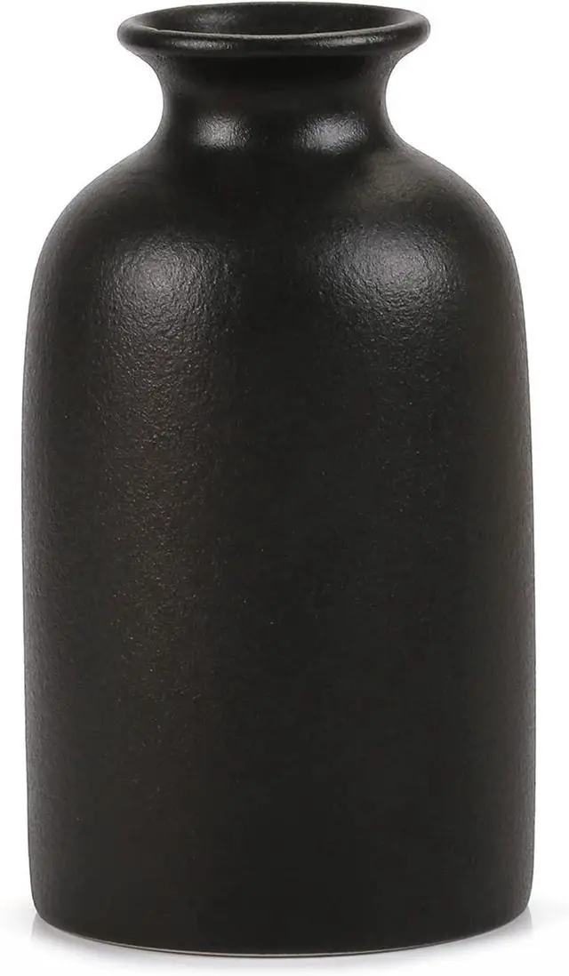 Main image of Ceramic Black Small Vase, Dry Flower Vases Minimalism Style for Modern Table Shelf Fit Fireplace Bedroom Kitchen Living Room Home Decor (Black, Medium)