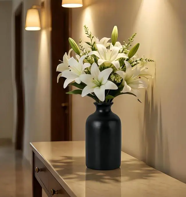 Alt view image 3 of 7 - Ceramic Black Small Vase, Dry Flower Vases Minimalism Style for Modern Table Shelf Fit Fireplace Bedroom Kitchen Living Room Home Decor (Black, Medium)