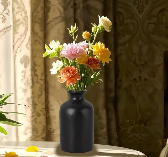 Alt view image 4 of 7 - Ceramic Black Small Vase, Dry Flower Vases Minimalism Style for Modern Table Shelf Fit Fireplace Bedroom Kitchen Living Room Home Decor (Black, Medium)
