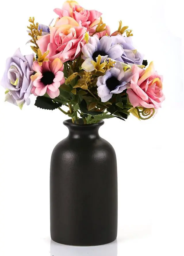 Alt view image 7 of 7 - Ceramic Black Small Vase, Dry Flower Vases Minimalism Style for Modern Table Shelf Fit Fireplace Bedroom Kitchen Living Room Home Decor (Black, Medium)