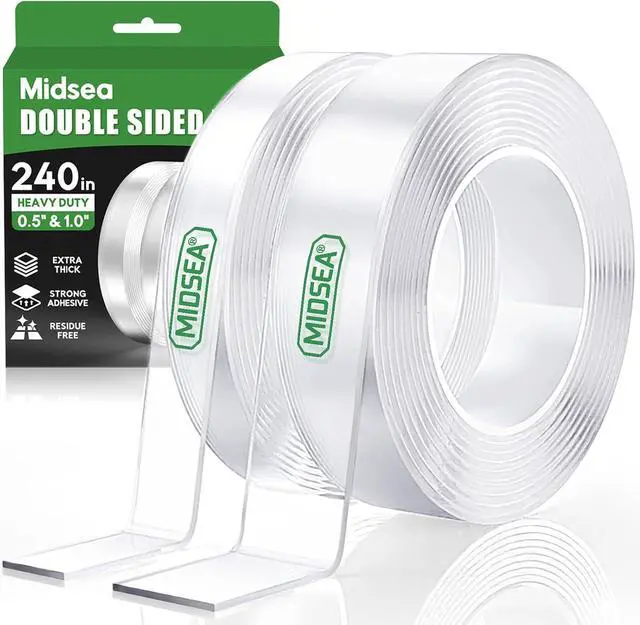 Main image of Double Sided Tape Heavy Duty, 2 Rolls 20 Feet, Clear Nano Mounting Tape | Removable Waterproof Tape for Picture Hanging, Wall Decor, Rugs & Posters, Indoor & Outdoor, 120" Each, 1.0" & 0.5" Wide